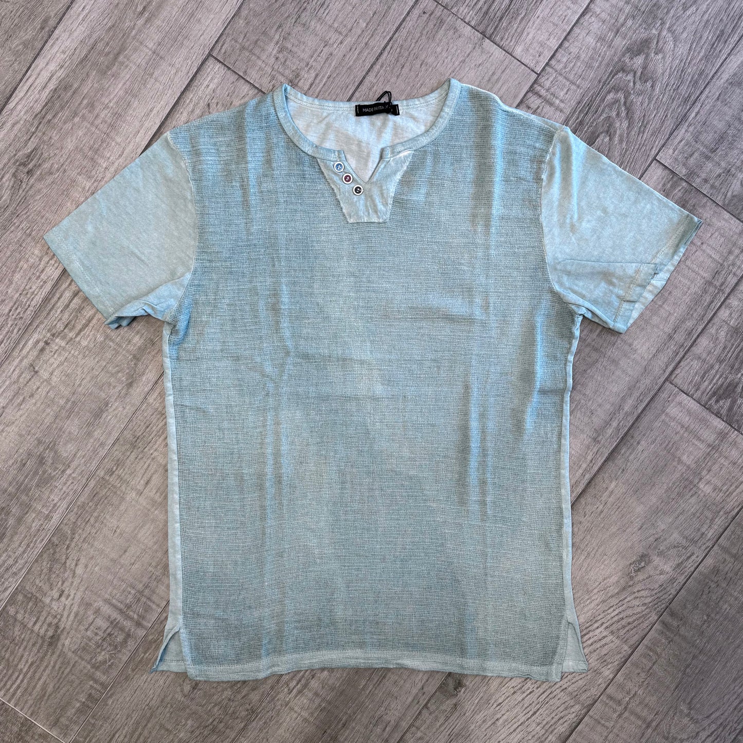 T-Shirt Garza di Cotone Scollo V e Bottoncini