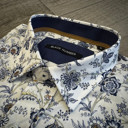 Camicia Fantasia Fiori Stilizzati Blu