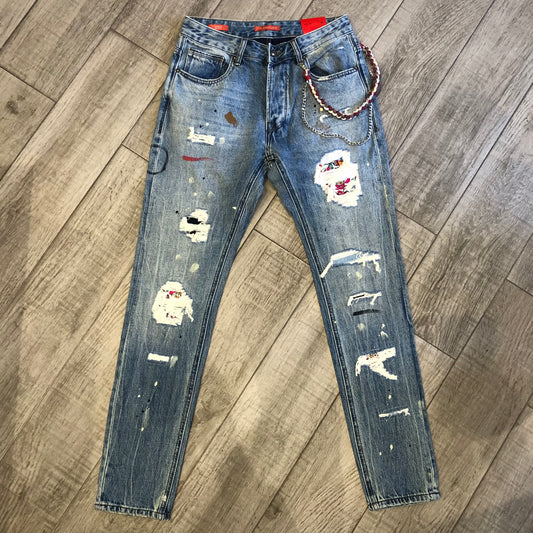 Jeans "Bruce" Regular Fit strappi, toppe interne e spruzzi di vernice GIANNI LUPO