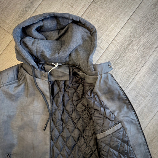 Giubbotto Biker Ecopelle con Cappuccio