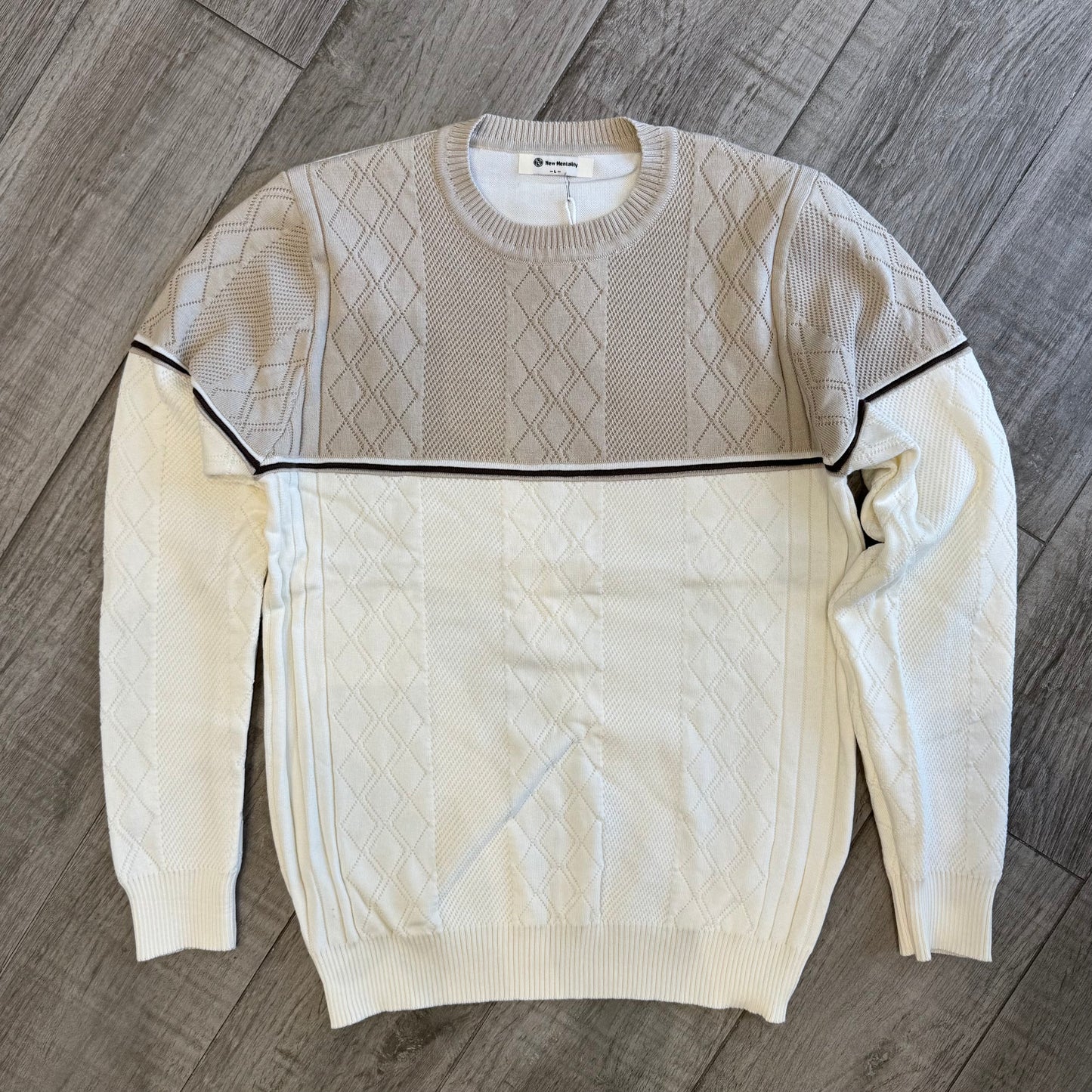 Maglione Girocollo Bicolor e Lavorazione a Rombi