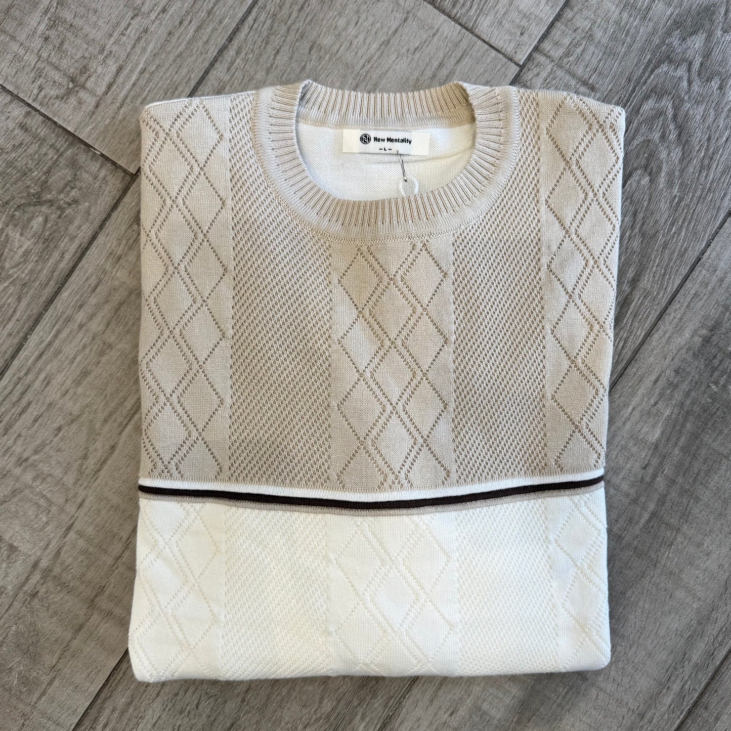 Maglione Girocollo Bicolor e Lavorazione a Rombi