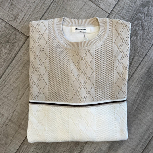 Maglione Girocollo Bicolor e Lavorazione a Rombi