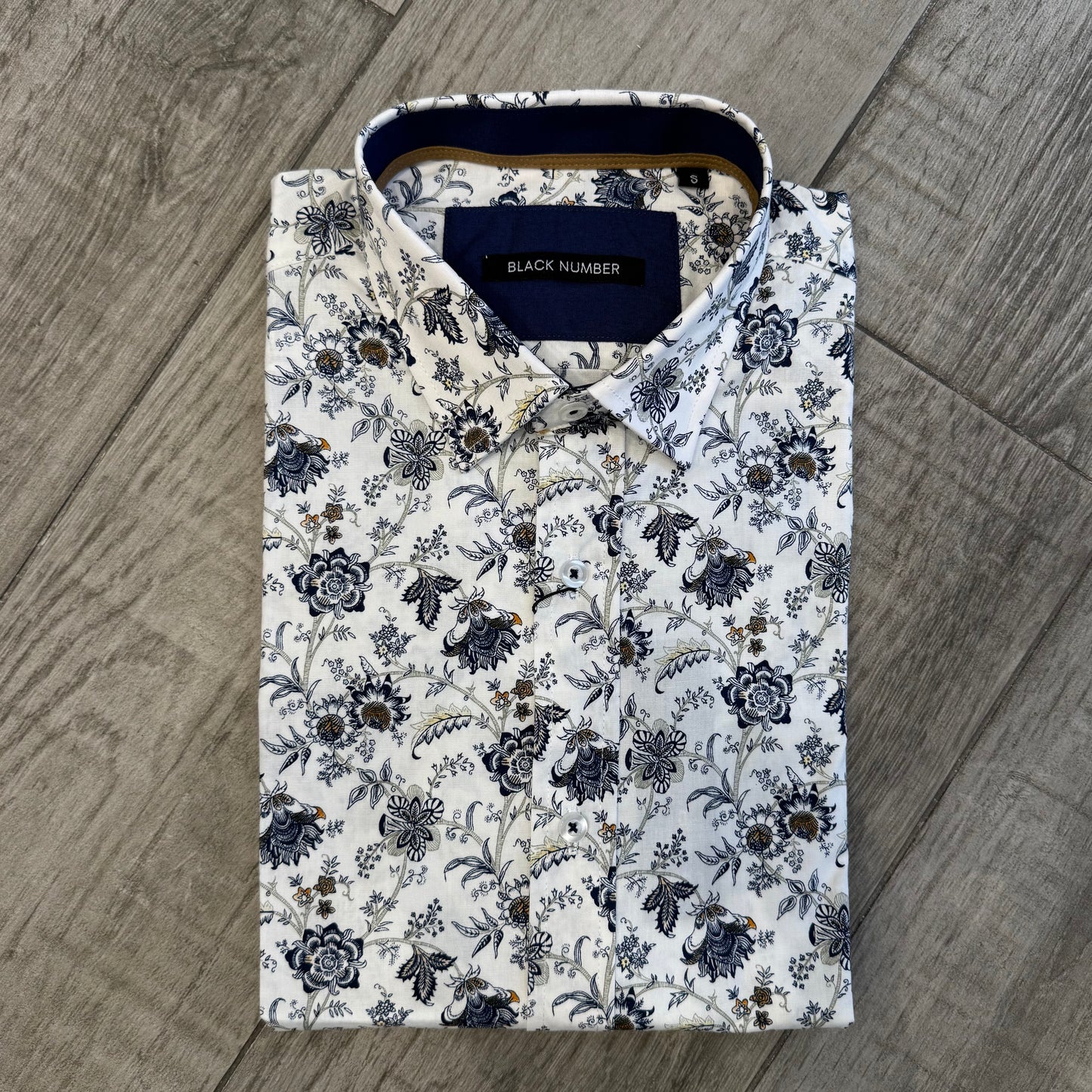 Camicia Fantasia Fiori Stilizzati Blu